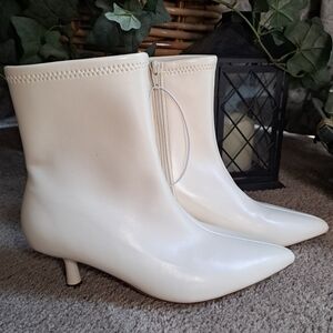 A New Day Off White/Cream Pointed Toe Kitten Heel Booties